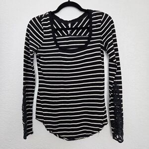 Free People S Hard Candy Black and White Striped Thermal Top